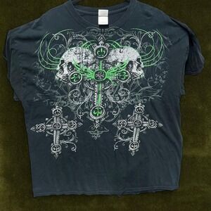 Y2K Mall Goth distressed Skull & Cross Graphic Tee - Modern 2XL